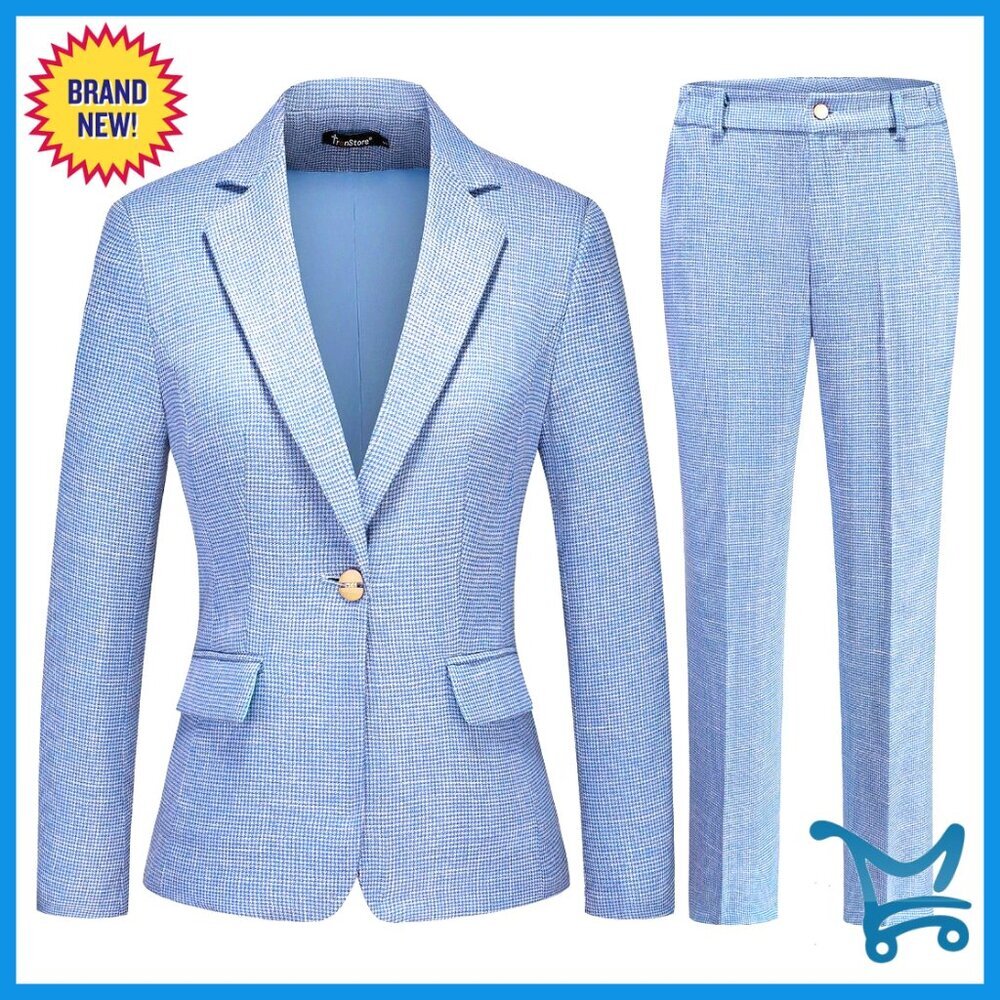 Women's Pinstripe Blazer Pant Suit Set Business Professional Office Wear